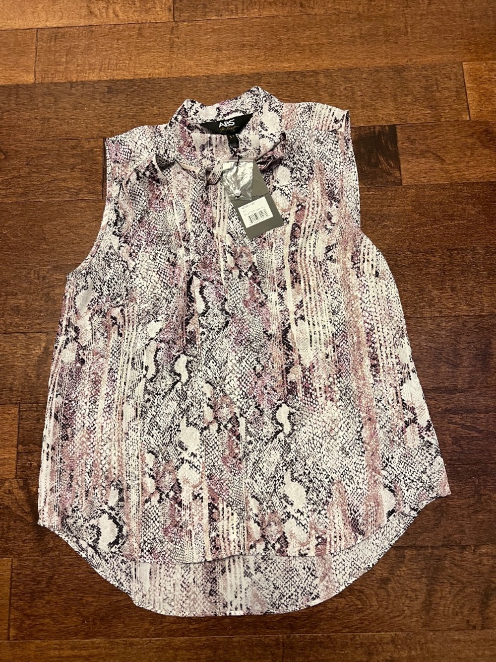 ABS Allen Schwartz Purple and Black Snake Print Sleeveless Blouse